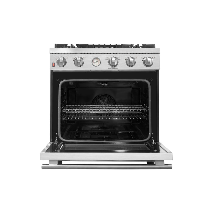 Alta Qualita 30-Inch Gas Range with 4 Burners & Temperature Gauge in - side view