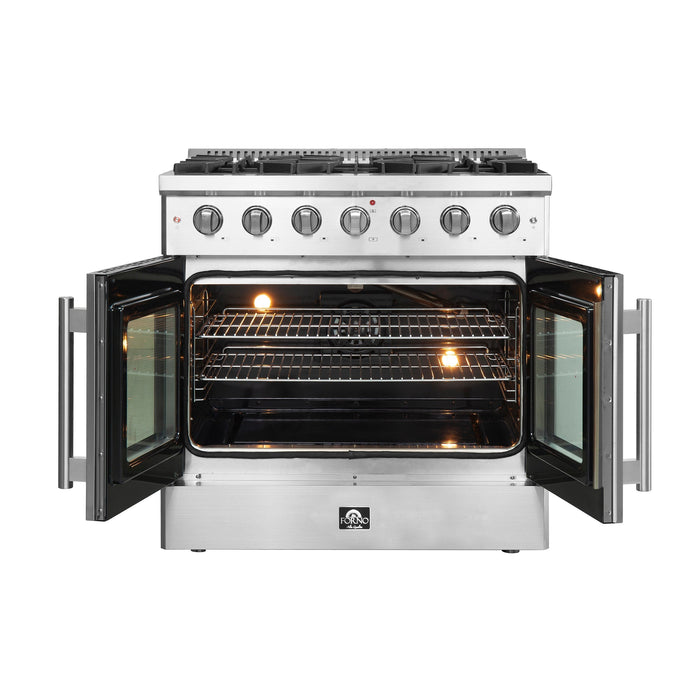 Forno 36″ Vittorio French Door Freestanding Gas Range with 6 Sealed Burners - FFSGS6444-36 FORNO