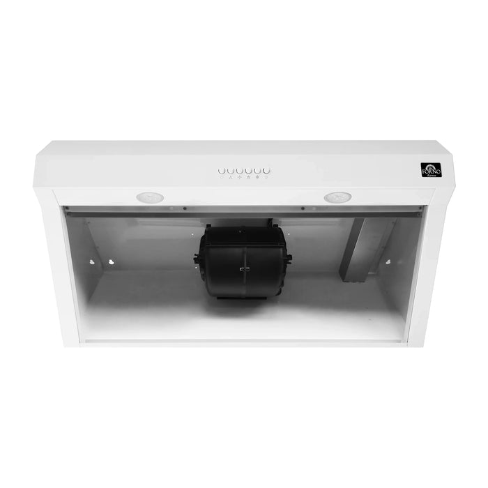 Forno Bari Espresso 30-Inch 400 CFM Under Cabinet Range Hood in White with Brass/Stainless Steel Handle FRHUC5255-30WHT FORNO