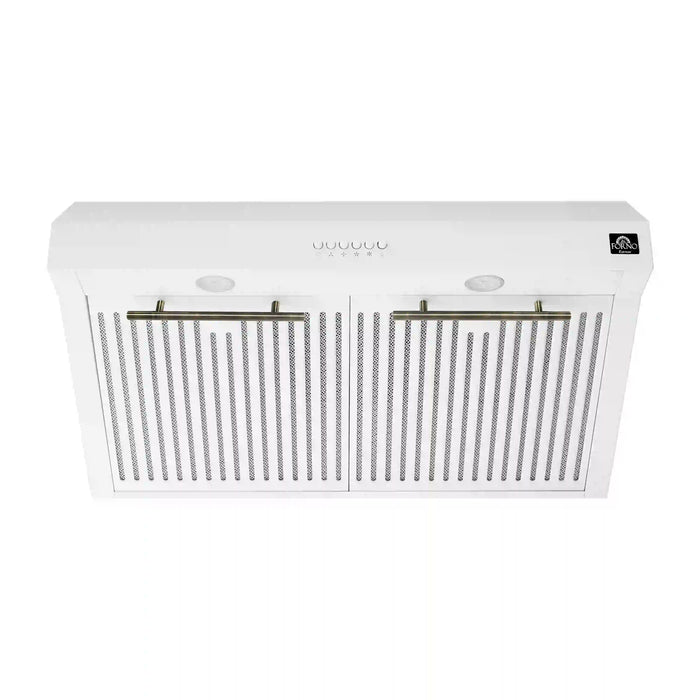 Forno Bari Espresso 30-Inch 400 CFM Under Cabinet Range Hood in White with Brass/Stainless Steel Handle FRHUC5255-30WHT FORNO