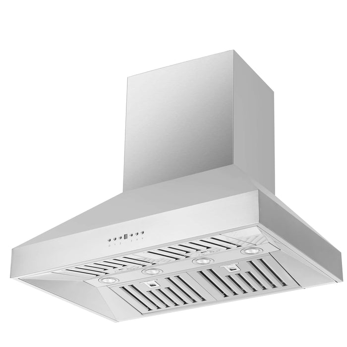 Forno 5-Piece Appliance Package - 36-Inch Electric Range, Wall Mount Range Hood, Pro-Style Refrigerator, Dishwasher, and Microwave Oven in Stainless Steel FORNO