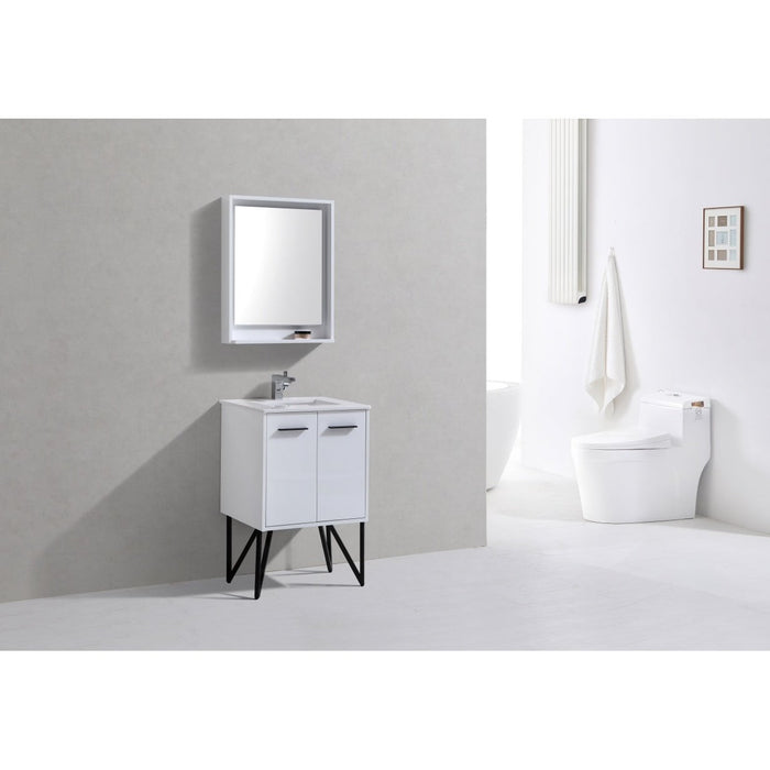 KubeBath Bosco Modern Bathroom Vanity with Quartz Countertop and Matching Mirror KubeBath