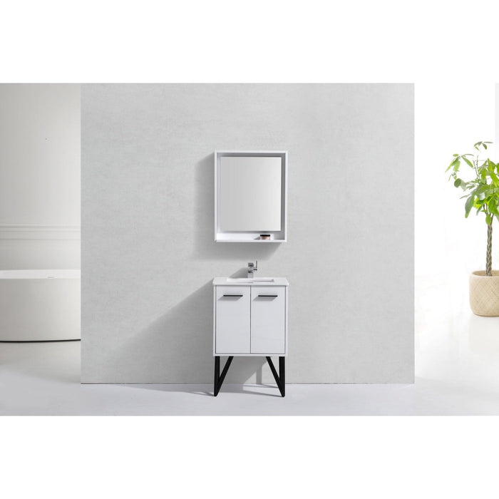 KubeBath Bosco Modern Bathroom Vanity with Quartz Countertop and Matching Mirror KubeBath