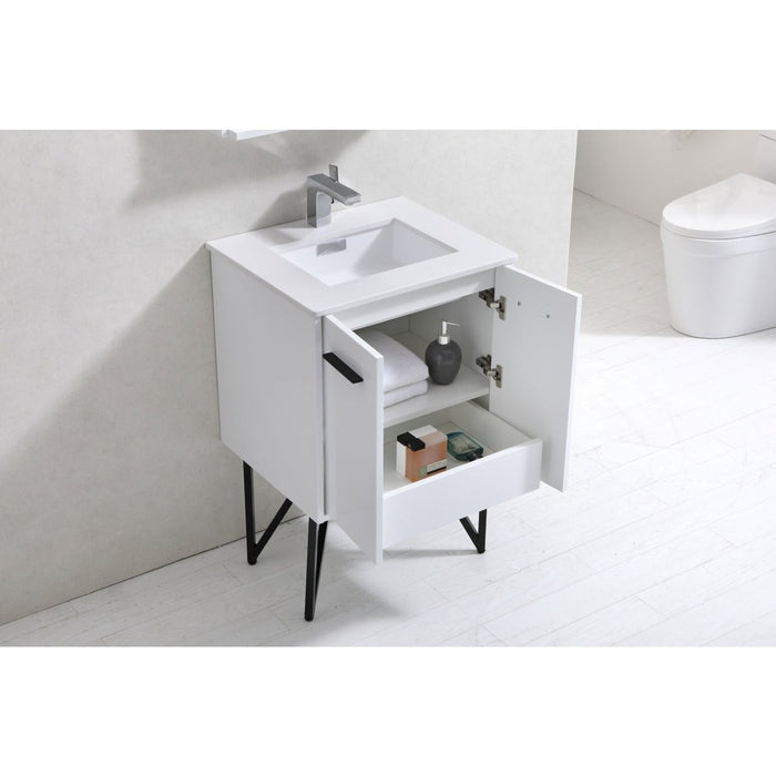 KubeBath Bosco Modern Bathroom Vanity with Quartz Countertop and Matching Mirror KubeBath