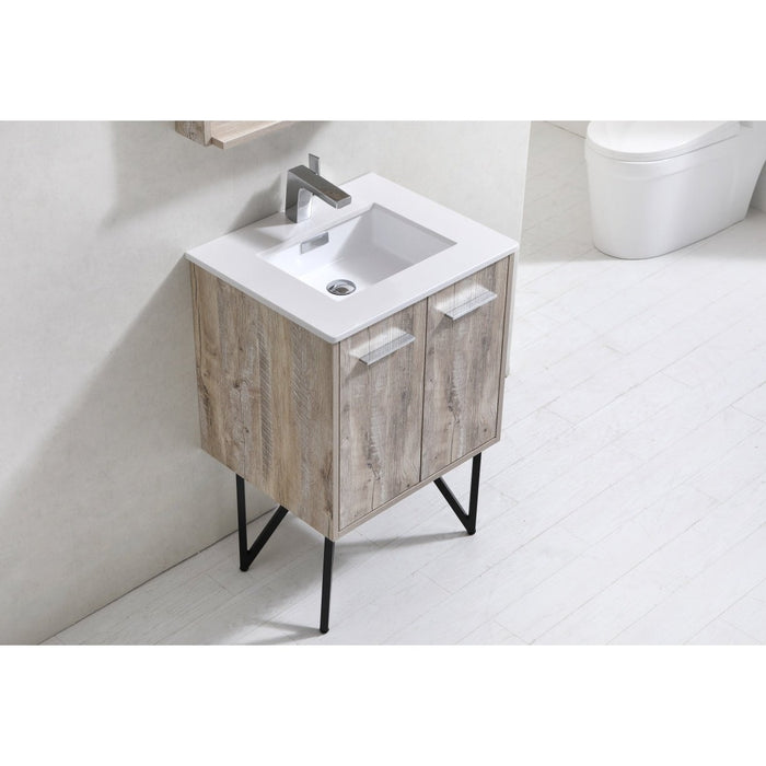 KubeBath Bosco Modern Bathroom Vanity with Quartz Countertop and Matching Mirror KubeBath