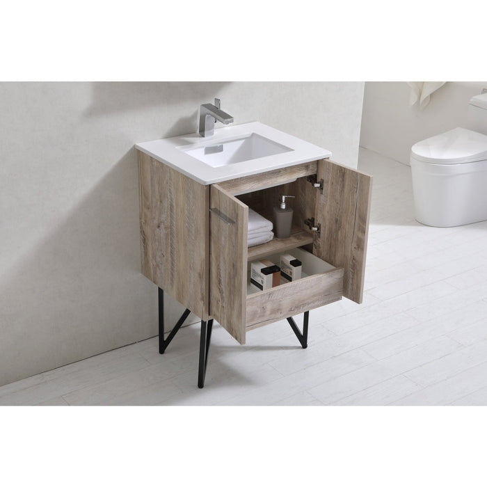 KubeBath Bosco Modern Bathroom Vanity with Quartz Countertop and Matching Mirror KubeBath