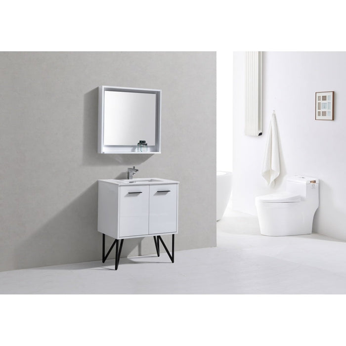 KubeBath Bosco Modern Bathroom Vanity with Quartz Countertop and Matching Mirror KubeBath