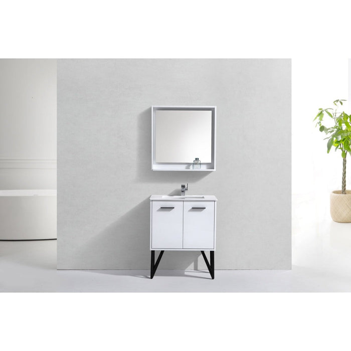 KubeBath Bosco Modern Bathroom Vanity with Quartz Countertop and Matching Mirror KubeBath