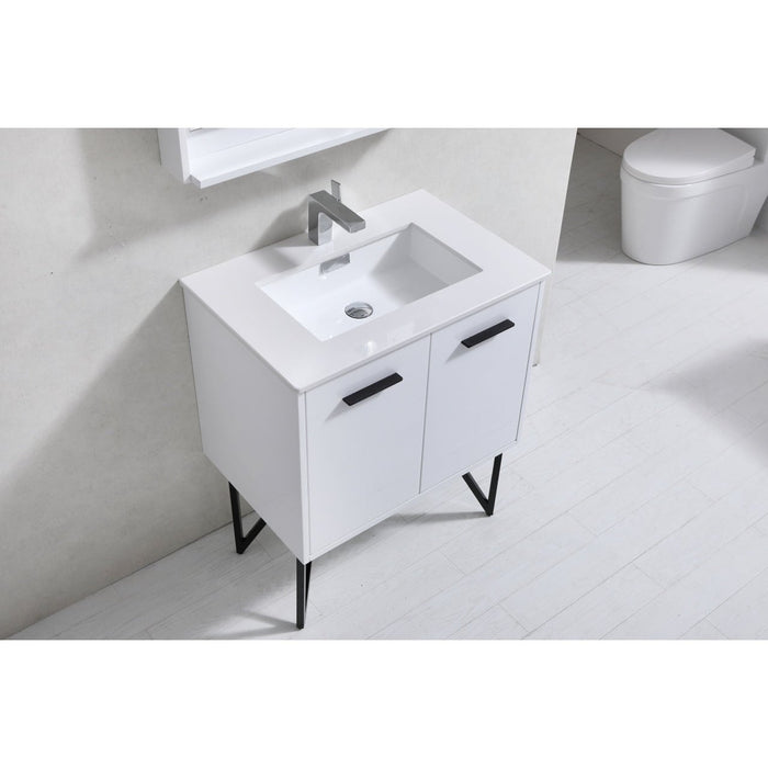 KubeBath Bosco Modern Bathroom Vanity with Quartz Countertop and Matching Mirror KubeBath