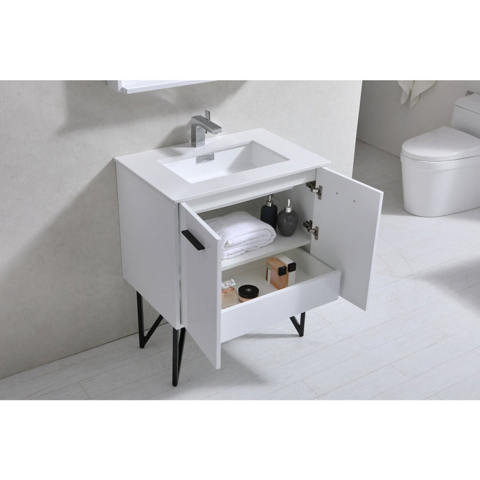 KubeBath Bosco Modern Bathroom Vanity with Quartz Countertop and Matching Mirror KubeBath