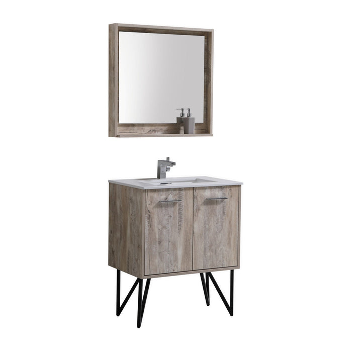KubeBath Bosco Modern Bathroom Vanity with Quartz Countertop and Matching Mirror KubeBath