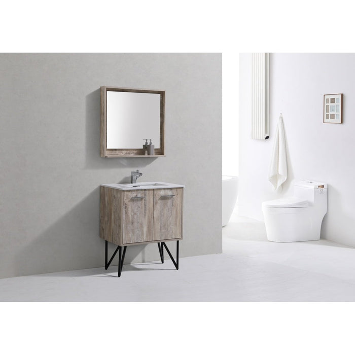 KubeBath Bosco Modern Bathroom Vanity with Quartz Countertop and Matching Mirror KubeBath