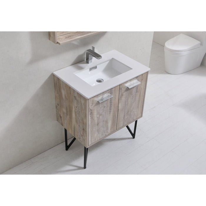 KubeBath Bosco Modern Bathroom Vanity with Quartz Countertop and Matching Mirror KubeBath