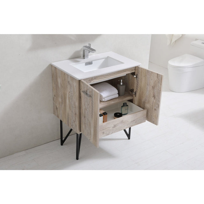 KubeBath Bosco Modern Bathroom Vanity with Quartz Countertop and Matching Mirror KubeBath