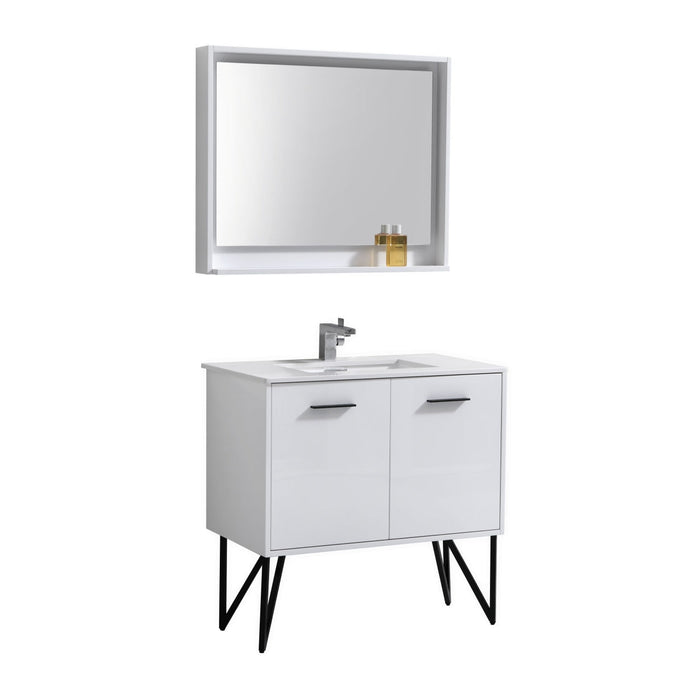 KubeBath Bosco Modern Bathroom Vanity with Quartz Countertop and Matching Mirror KubeBath