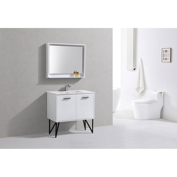 KubeBath Bosco Modern Bathroom Vanity with Quartz Countertop and Matching Mirror KubeBath