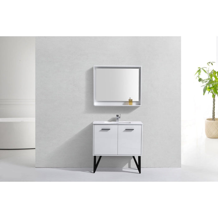 KubeBath Bosco Modern Bathroom Vanity with Quartz Countertop and Matching Mirror KubeBath