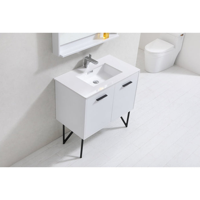 KubeBath Bosco Modern Bathroom Vanity with Quartz Countertop and Matching Mirror KubeBath