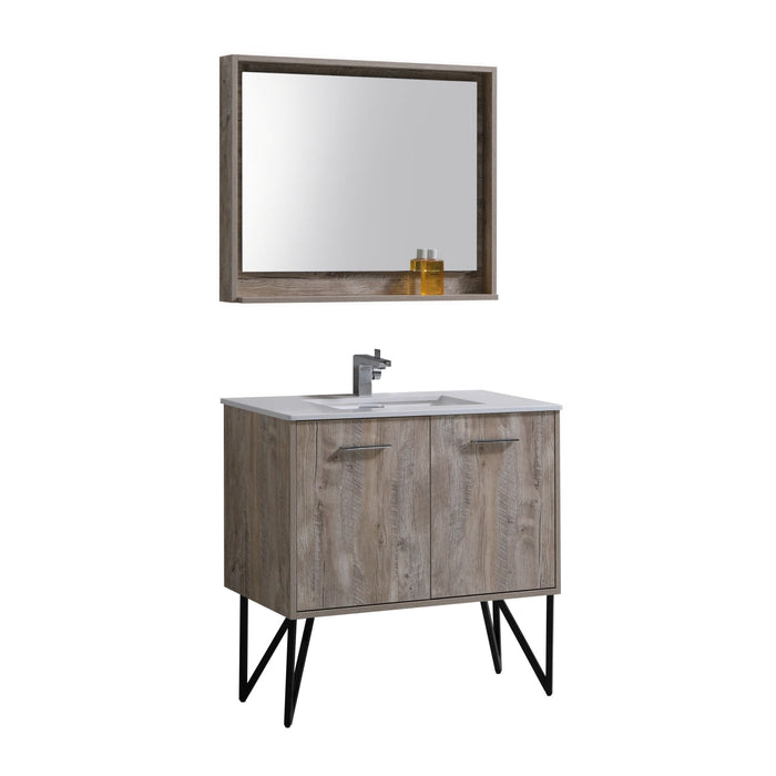 KubeBath Bosco Modern Bathroom Vanity with Quartz Countertop and Matching Mirror KubeBath
