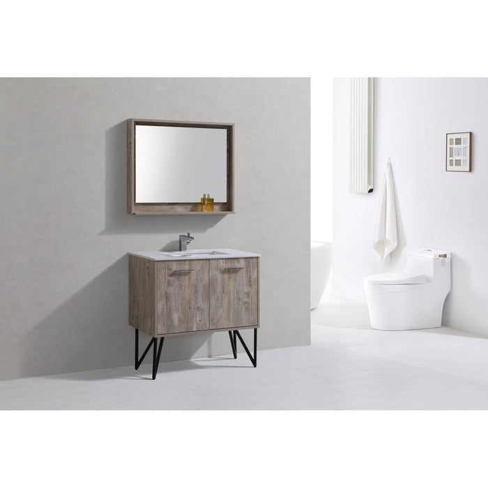 KubeBath Bosco Modern Bathroom Vanity with Quartz Countertop and Matching Mirror KubeBath