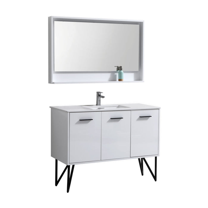 KubeBath Bosco Modern Bathroom Vanity with Quartz Countertop and Matching Mirror KubeBath