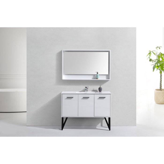 KubeBath Bosco Modern Bathroom Vanity with Quartz Countertop and Matching Mirror KubeBath