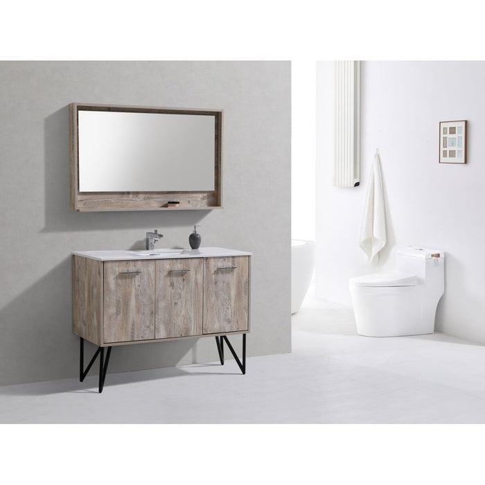 KubeBath Bosco Modern Bathroom Vanity with Quartz Countertop and Matching Mirror KubeBath