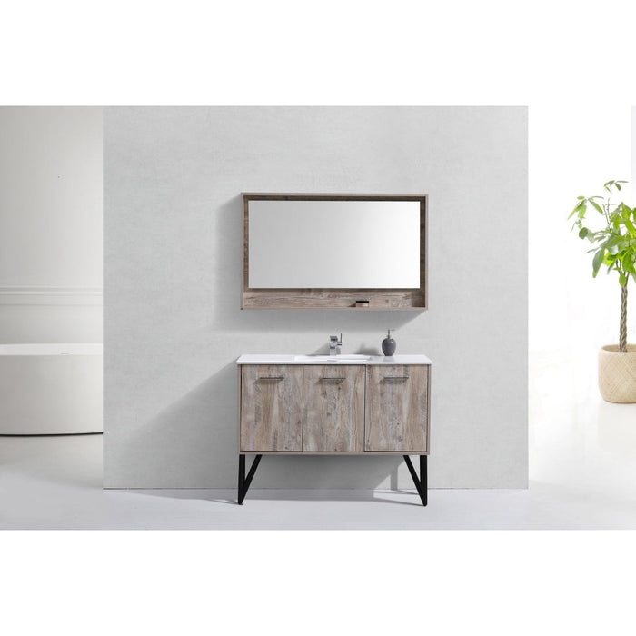 KubeBath Bosco Modern Bathroom Vanity with Quartz Countertop and Matching Mirror KubeBath