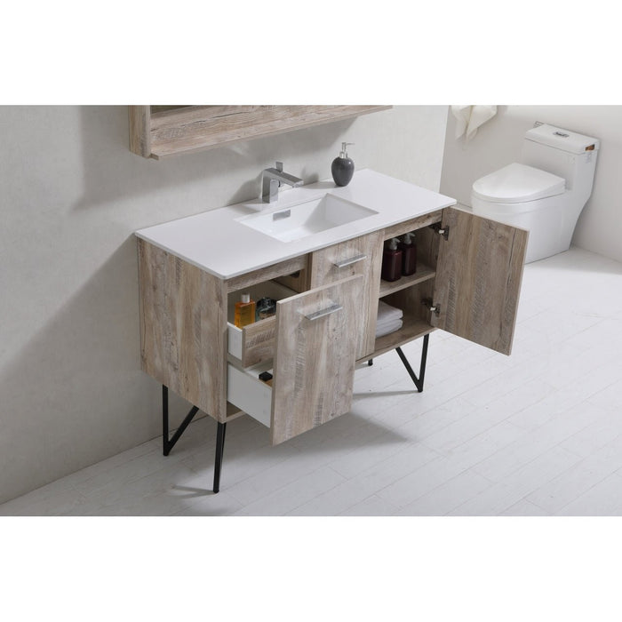 KubeBath Bosco Modern Bathroom Vanity with Quartz Countertop and Matching Mirror KubeBath