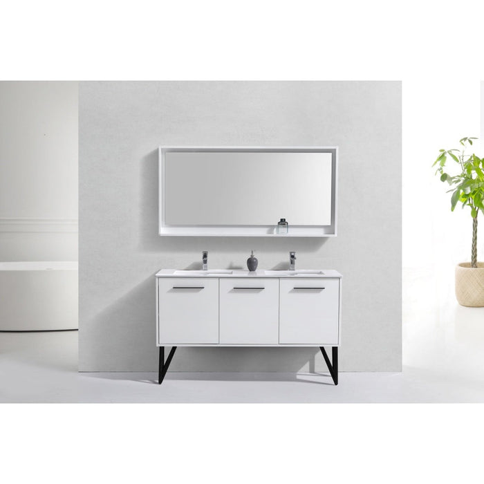 KubeBath Bosco 60" Double Sink Modern Bathroom Vanity with Quartz Countertop and Matching Mirror KubeBath
