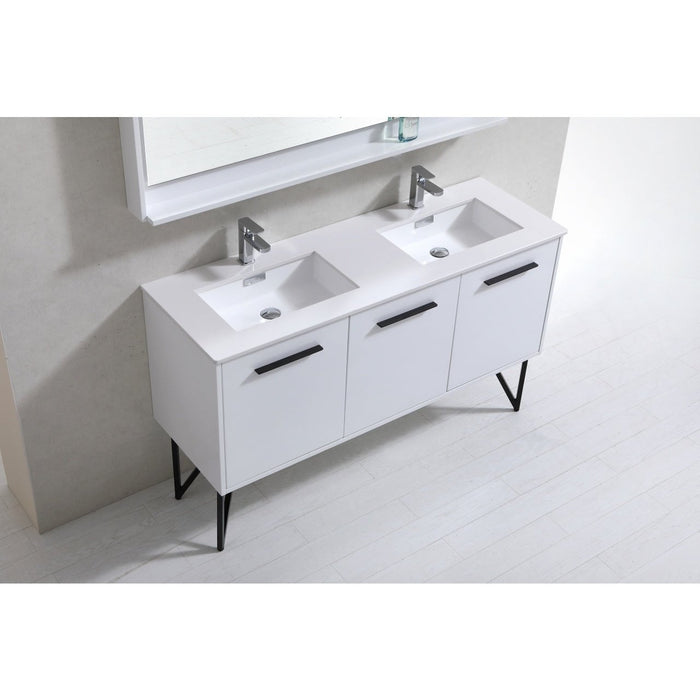 KubeBath Bosco 60" Double Sink Modern Bathroom Vanity with Quartz Countertop and Matching Mirror KubeBath