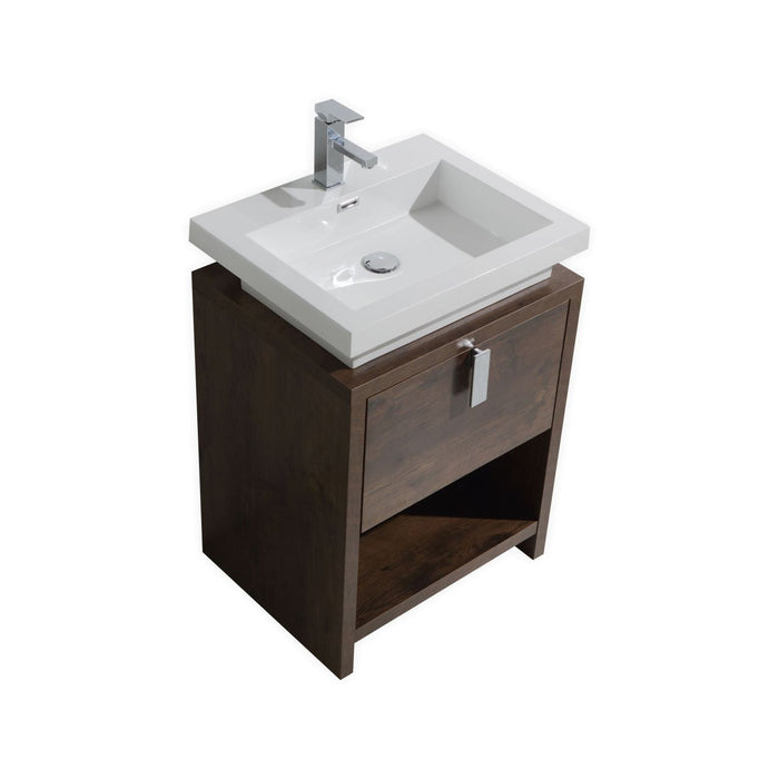 KubeBath Levi 24" Rose Wood Modern Bathroom Vanity with Cubby Hole KubeBath