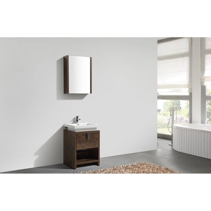 KubeBath Levi 24" Rose Wood Modern Bathroom Vanity with Cubby Hole KubeBath