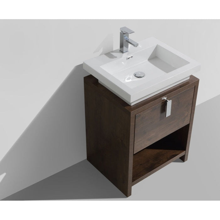 KubeBath Levi 24" Rose Wood Modern Bathroom Vanity with Cubby Hole KubeBath