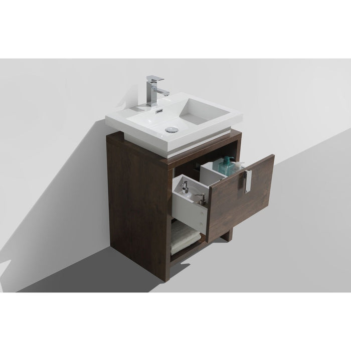 KubeBath Levi 24" Rose Wood Modern Bathroom Vanity with Cubby Hole KubeBath