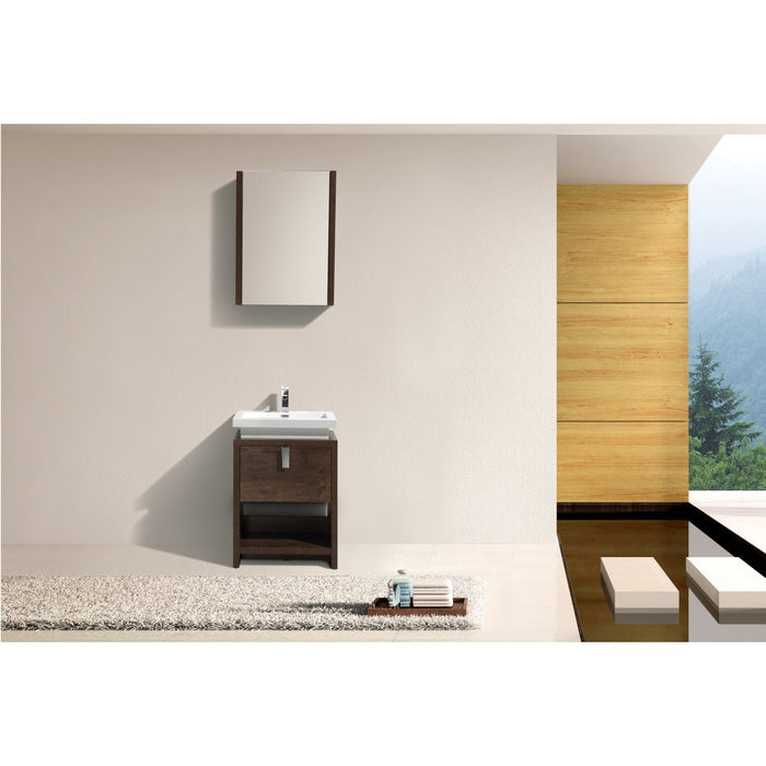 KubeBath Levi 24" Rose Wood Modern Bathroom Vanity with Cubby Hole KubeBath
