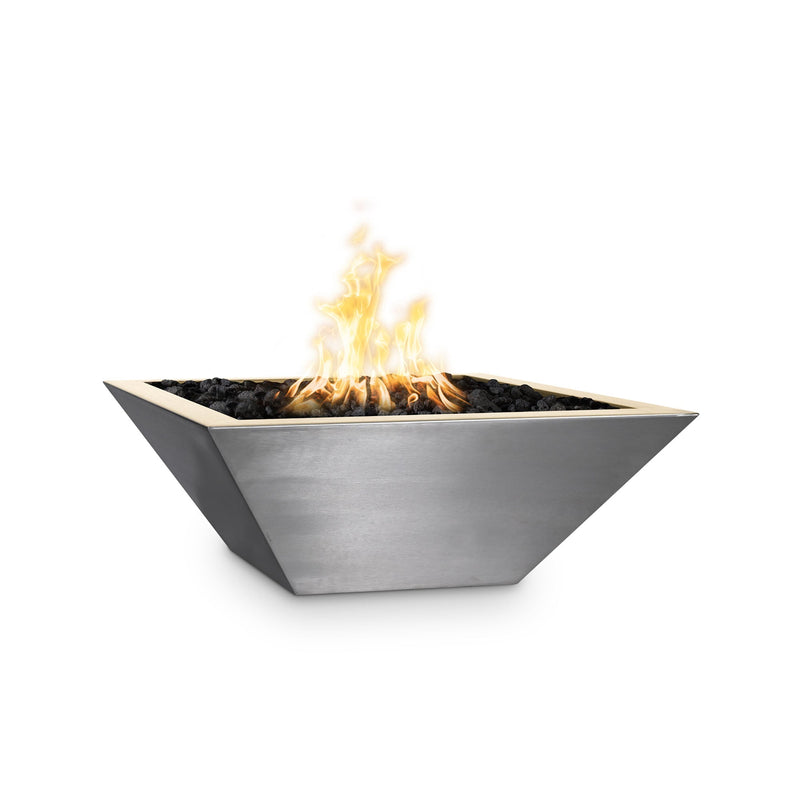 The Outdoor Plus 24" Maya Square Stainless Steel Fire Bowl | Low Voltage Electronic Ignition
