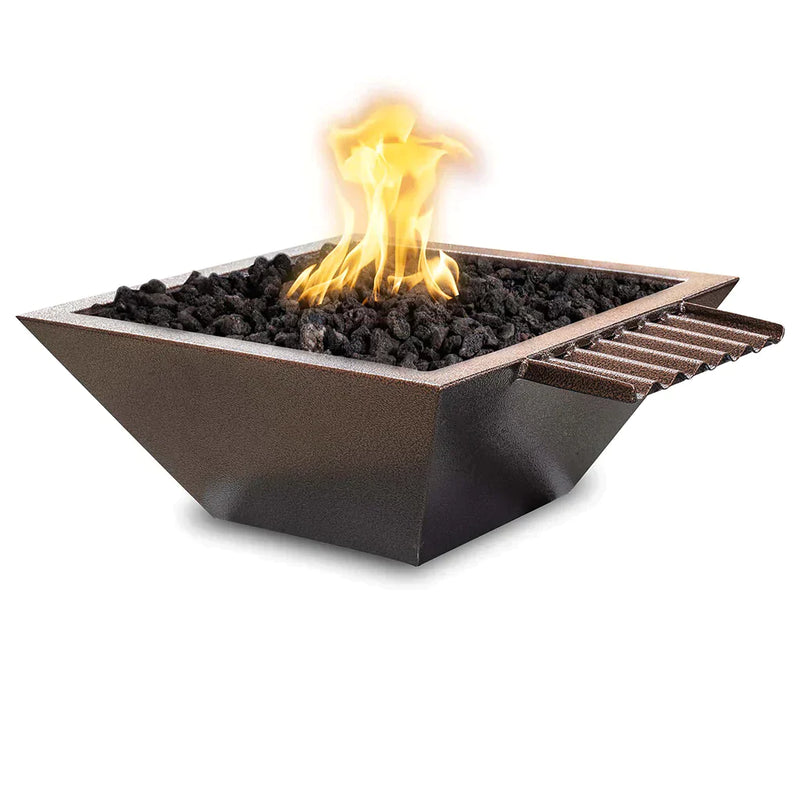 The Outdoor Plus 30" Maya Powder Coated Fire & Water Bowl Wave Scupper | Low Voltage Electronic Ignition