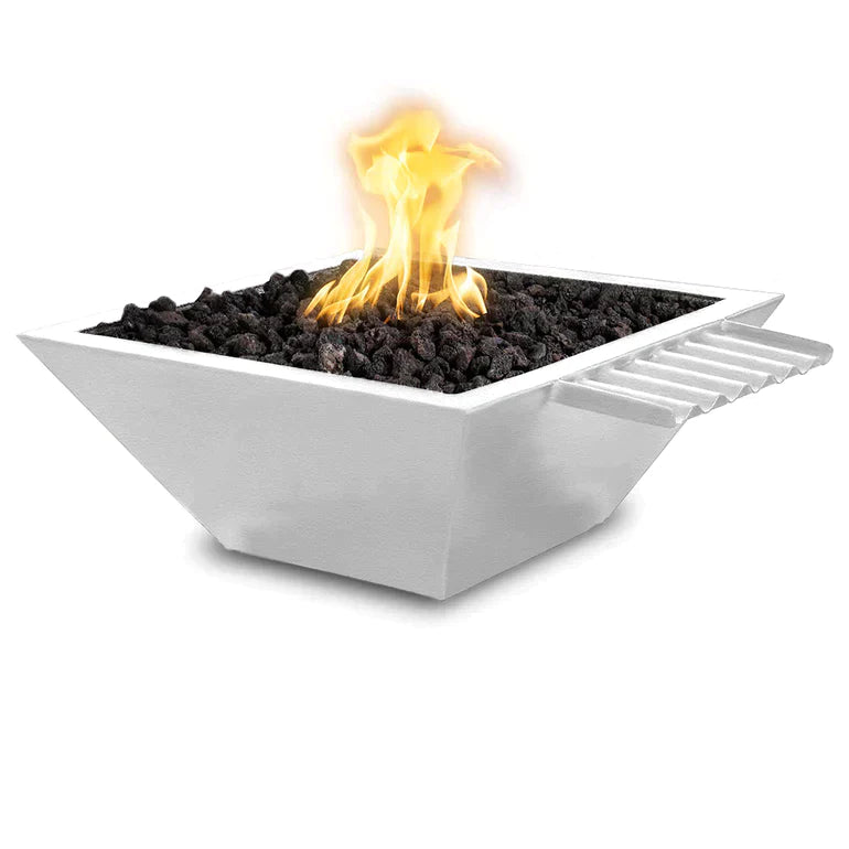 The Outdoor Plus 36" Maya Powder Coated Fire & Water Bowl Wave Scupper | Low Voltage Electronic Ignition