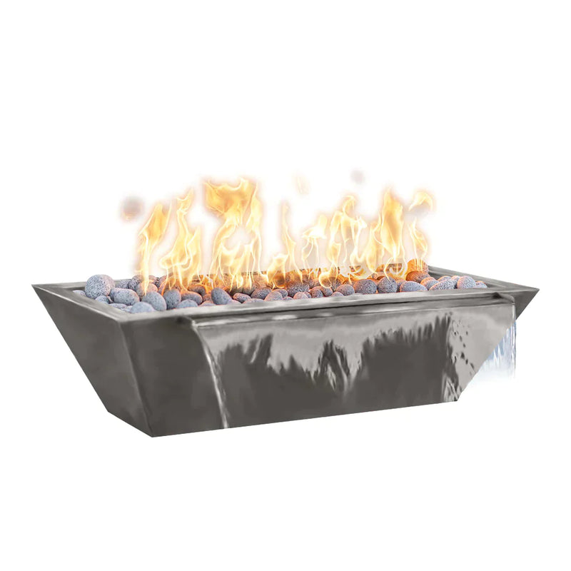 The Outdoor Plus 48" x 20" Linear Maya Powder Coat Fire and Water Bowl | Match Lit with Flame Sense