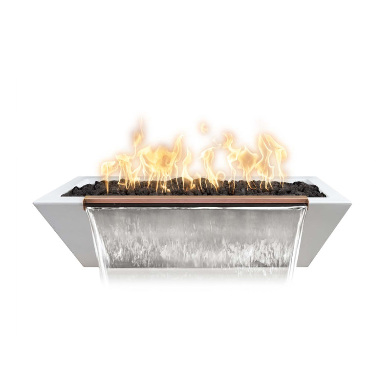 The Outdoor Plus 60" x 20" Linear Maya GFRC Fire & Water Bowl Match Lit with Flame Sense | Liquid Propane