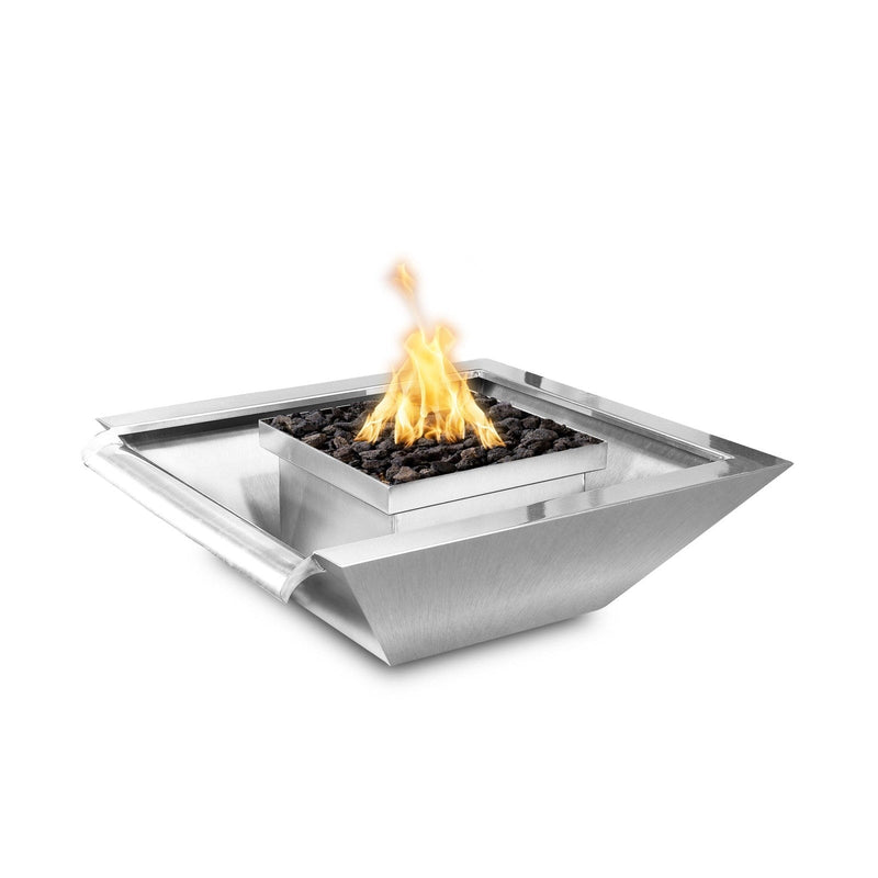 The Outdoor Plus 30" Maya Stainless Steel Fire & Water Bowl Wide Gravity Spill | Low Voltage Electronic Ignition
