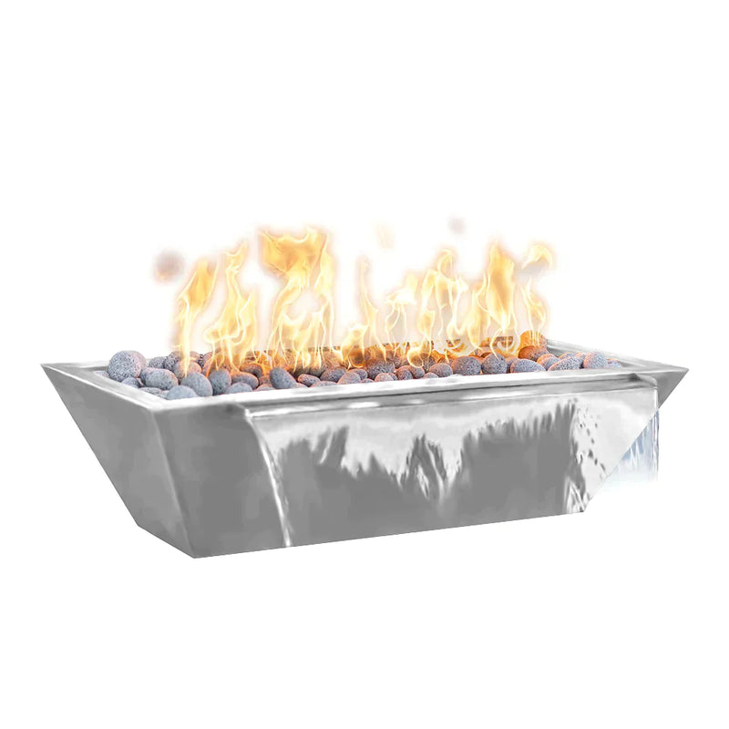 The Outdoor Plus 72" x 20" Linear Maya Stainless Steel Fire and Water Bowl | Low Voltage Electric Ignition