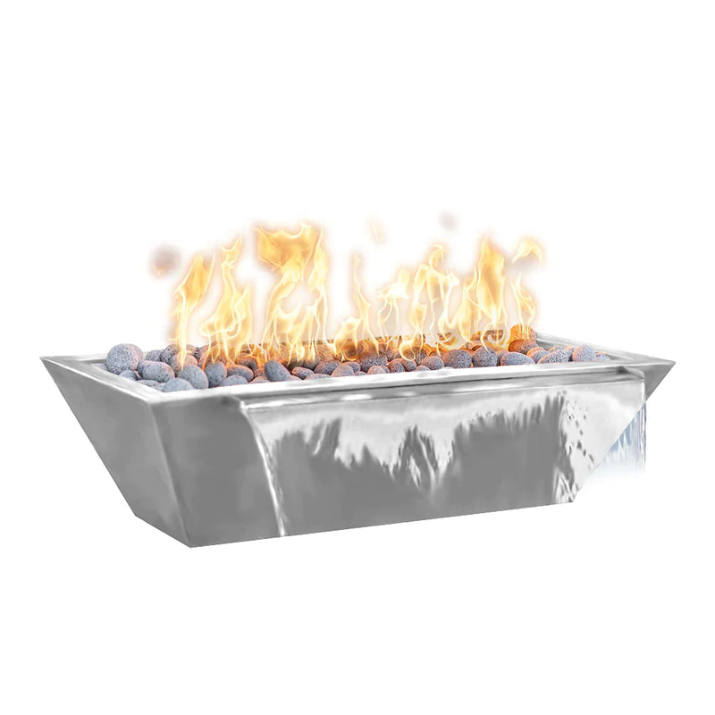 The Outdoor Plus 48" x 20" Linear Maya Stainless Steel Fire and Water Bowl | Match Lit