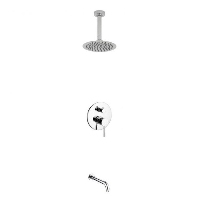 KubeBath Aqua Rondo Shower Set With Ceiling Mount, Rain Shower and Tub Filler KubeBath