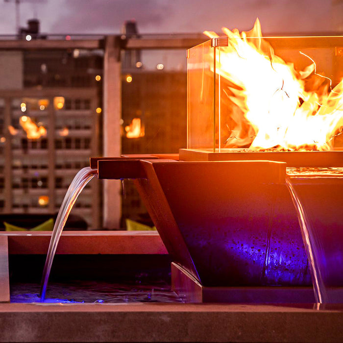 The Outdoor Plus 30" Maya Hammered Copper Fire & Water Bowl 4-Way Spill | Match Lit The Outdoor Plus