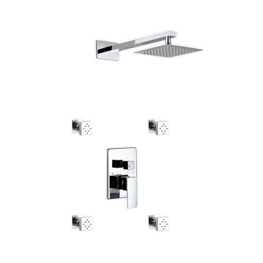 KubeBath Aqua Piazza Brass Shower Set with Square Rain Shower and 4 Body Jets KubeBath