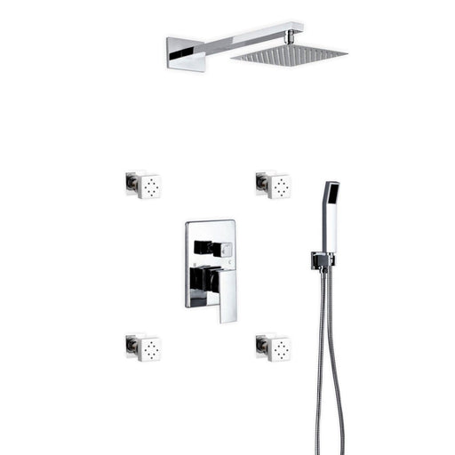 KubeBath Aqua Piazza Shower Set with Square Rain Shower, 4 Body Jets and Handheld KubeBath