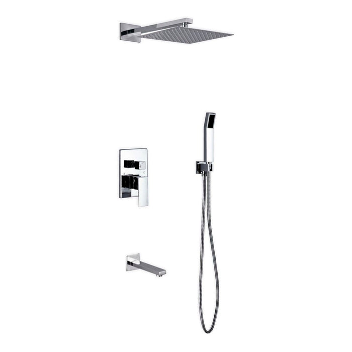 KubeBath Aqua Piazza Shower Set with Square Rain Shower, Tub Filler and Handheld KubeBath