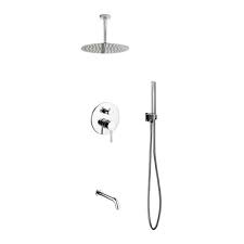 KubeBath Aqua Rondo Shower Set With Ceiling Mount, Rain Shower, Handheld and Tub Filler KubeBath